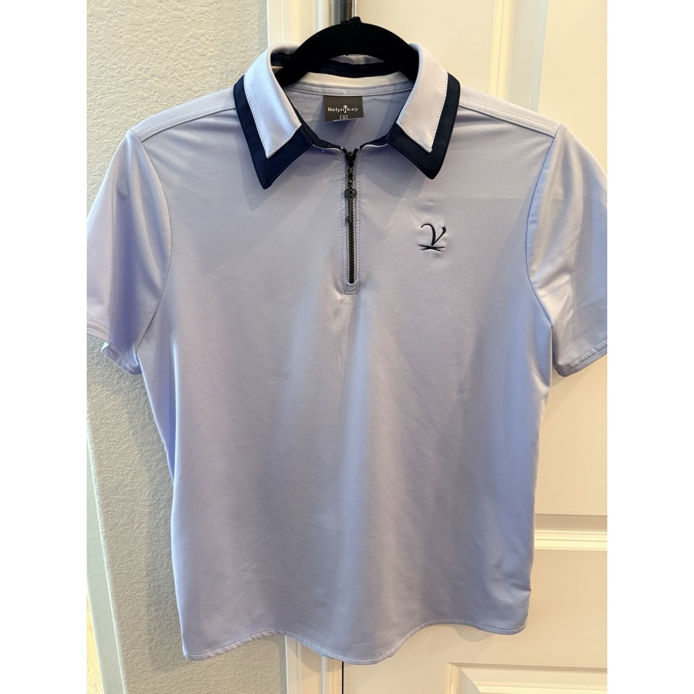 Belyn Key Birdie Short Sleeve‎ Polo Shirt S Ice Blue 1/4-Zip Placket